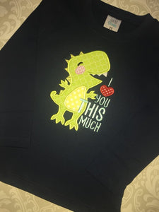 I Love You This Much dino applique boys valentine tee