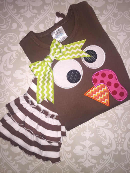 Applique Turkey face Thanksgiving outfit