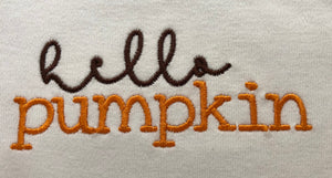 Hello Pumpkin embroidered fall outfit for girls