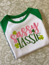 Sassy Lassie shamrock embroidered raglan tee