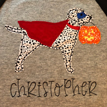 Monogram applique dog with pumpkin Halloween raglan tee