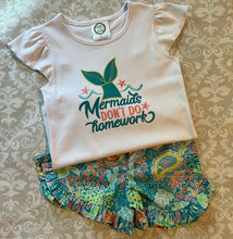 Mermaids don’t do homework embroidered back to school shorts set