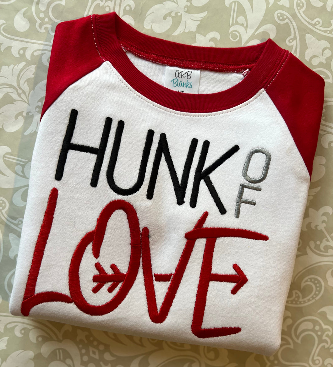 Hunk of Love embroidered Valentine’s Day raglan tee for boys