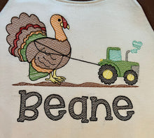 Monogram Thanksgiving raglan with tractor and turkey