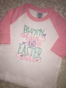 Bunny kisses and Easter wishes embroidered Easter raglan