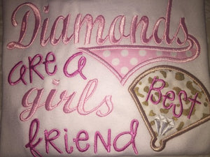Diamonds are a girl's best friend applique raglan tee