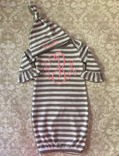 Ruffle sleeve monogram baby gown