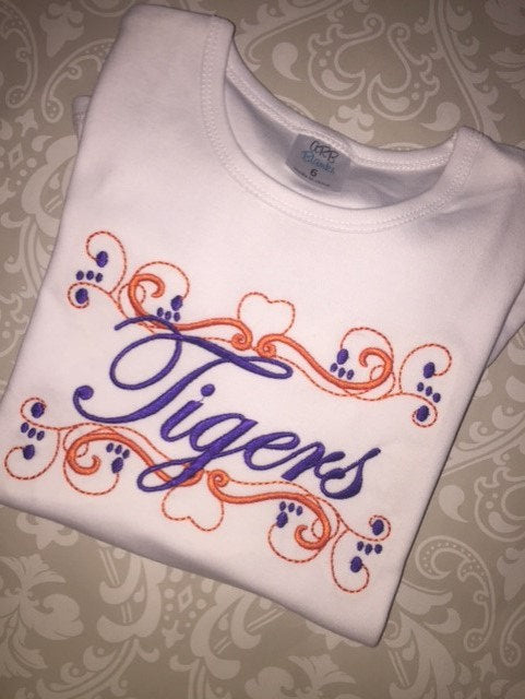 Tigers scroll embroidered ruffle tee