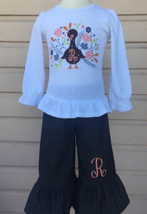 Floral turkey monogram fall  outfit