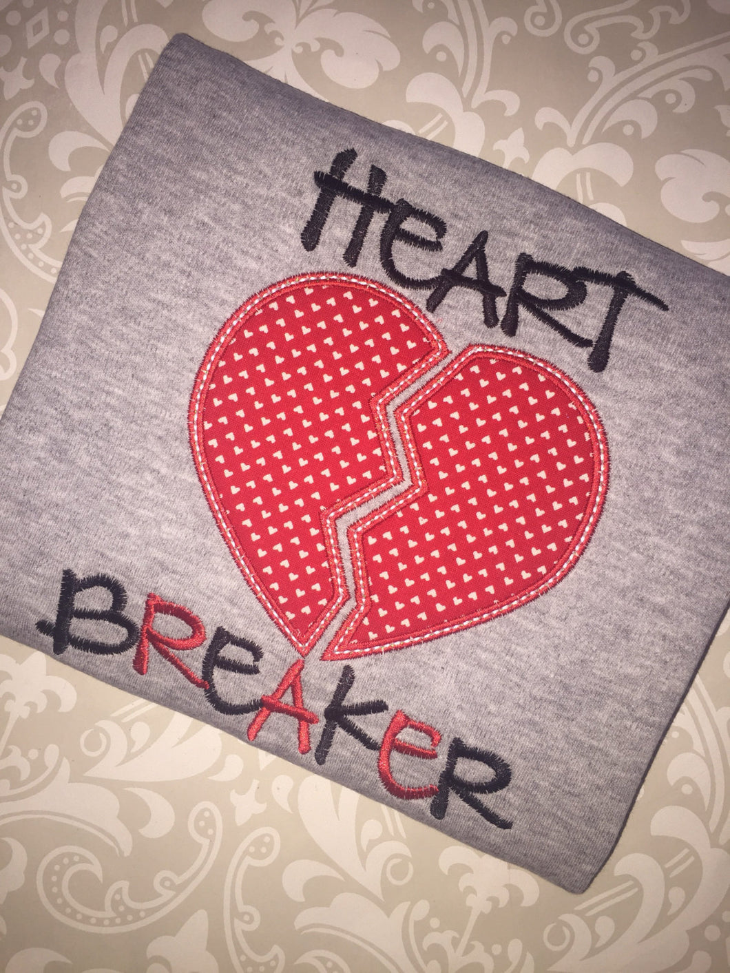 Heart breaker applique Valentine  tee