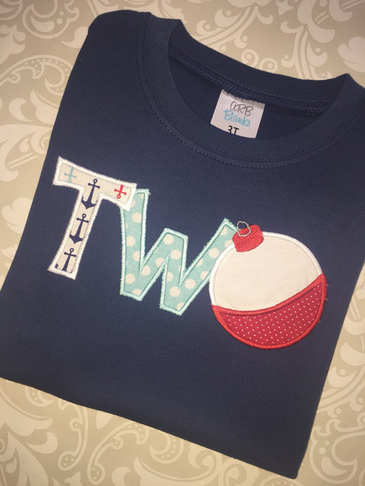Fishing Two applique Second birthday tee