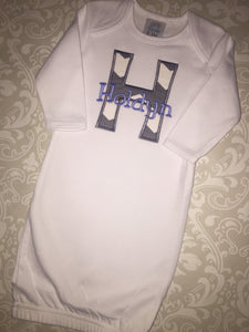 Monogram baby boy gown