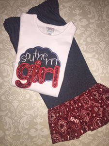 Southern girl Applique pants and ruffle tee outfit