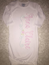 Floral Monogram ruffle baby gown with hat