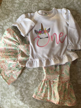 Unicorn One first birthday ruffle pants outfit
