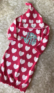 Valentine Monogram baby gown and hat