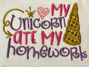My Unicorn ate my homework raglan school tee