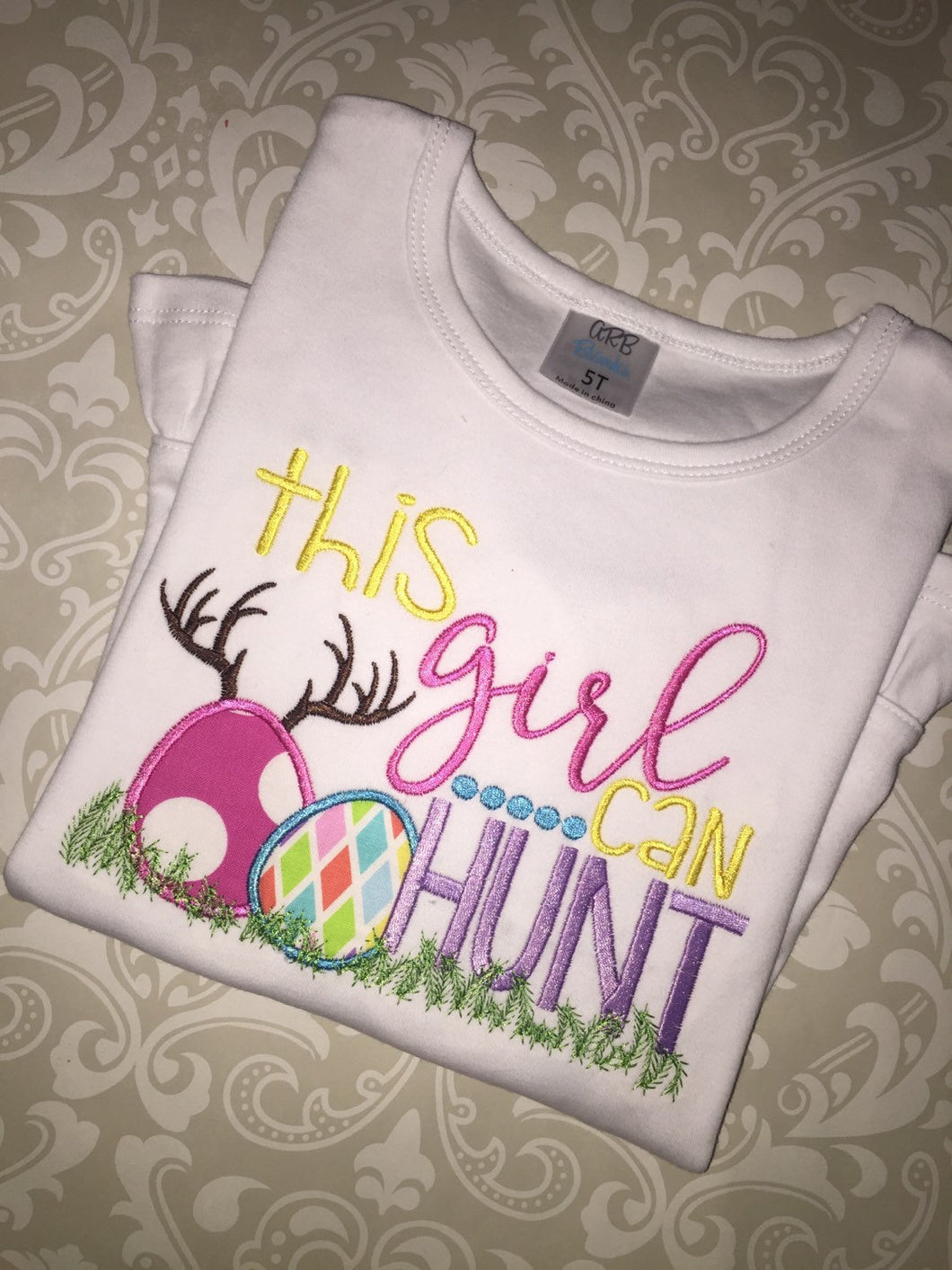 This girl can hunt applique Easter ruffle tee