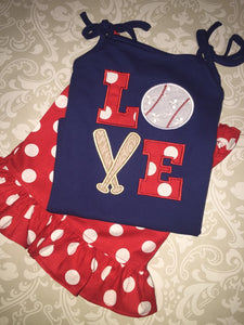 Baseball love applique outfit
