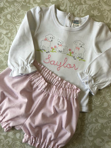 Monogram lamb baby Easter outfit with bloomers