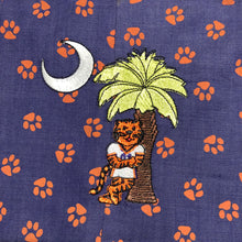 Tiger and Palmetto tree orange paw purple denim Jon jon
