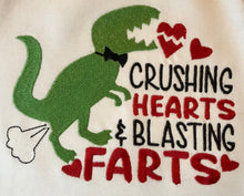 Crushing hearts and blasting farts dino valentine raglan tee