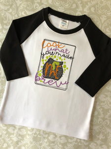 Look what you made me brew embroidered Halloween raglan