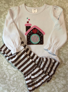 Monogram Gingerbread house girls Christmas outfit or tee