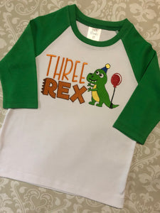 Three Rex dinosaur third birthday raglan tee