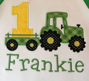Tractor apparel monogram birthday raglan