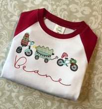 Embroidered bicycle monogram Christmas raglan tee