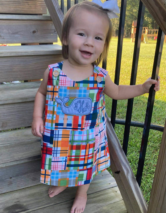 Whale monogram jumper dress with matching bloomers