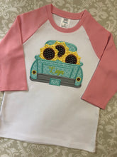 Monogram sunflower and truck applique fall raglan tee shirt