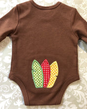 Cutest turkey at the table embroidered baby bodysuit with tail feathers