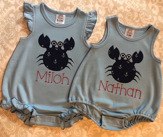 Crab Twin Bubble rompers