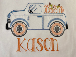 Monogram pumpkin truck fall tee