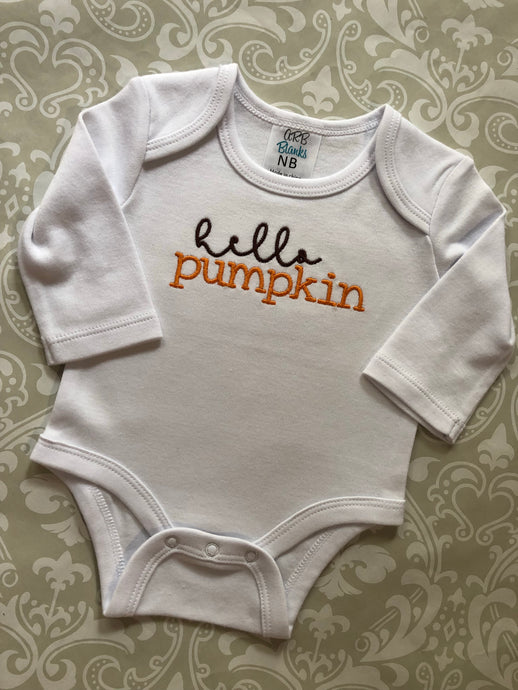 Hello Pumpkin embroidered baby bodysuit