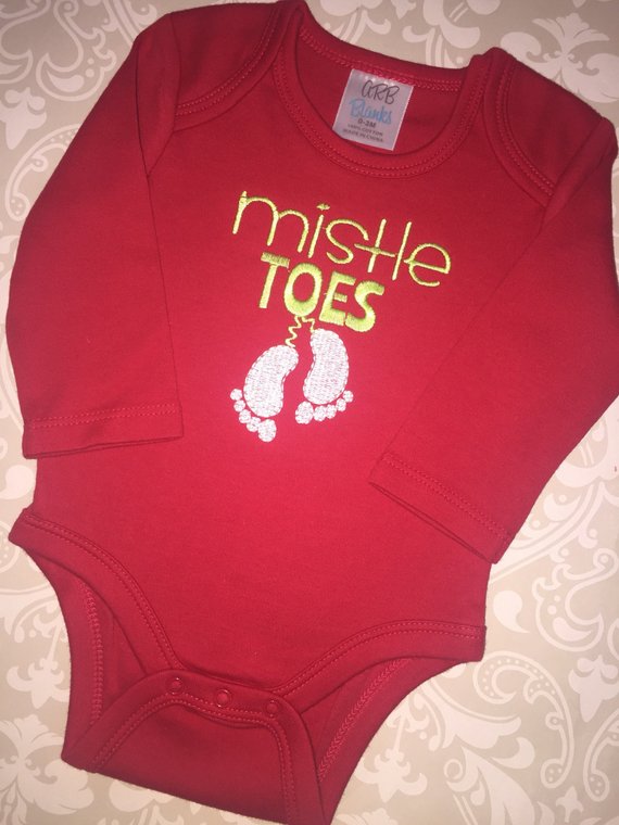 Mistle Toes embroidered Christmas baby bodysuit