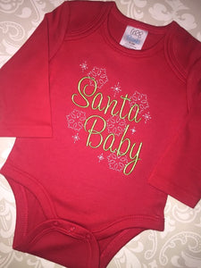 Santa Baby embroidered Christmas baby bodysuit