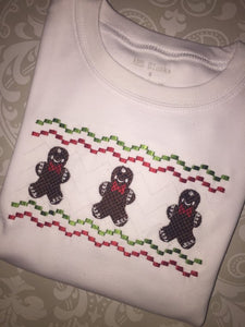 Faux smocked gingerbready boy Christmas tee