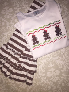 Faux smocked Gingerbread girl Christmas outfit and tee