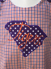 Tigers applique purple and orange gingham jumper